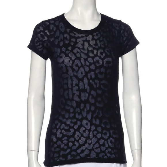 RAG & BONE Sheer Leopard-Print Black Tee FREE SHIPPING - Picture 1 of 3